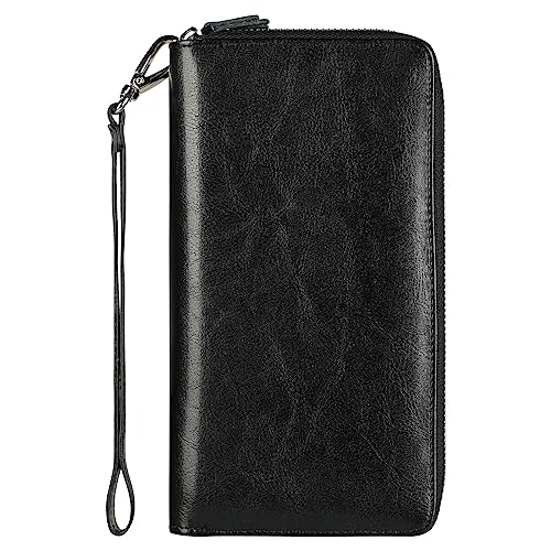 Small Compact Women Wallet RFID Blocking Genuine Leather Bifold Purse with ID Windows - color: 2-waxed Black, size: One Size