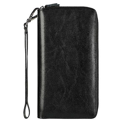 Small Compact Women Wallet RFID Blocking Genuine Leather Bifold Purse with ID Windows - color: 2-waxed Black, size: One Size