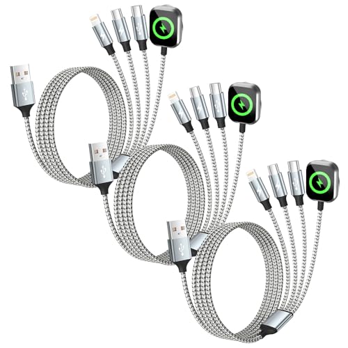 Travel Essentials 4in1 Multi Charging Cable for iPhone Watch Charger 3PK5FT - color: Light Grey Silver, size: AC to 2C+L+iWatch