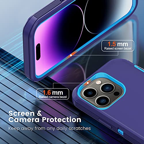 for iPhone 14 Pro Max Case with 2 Screen Protector,Heavy Duty Shockproof Drop Protection Rugged 3-Layer Military Tough Durable Protective Cover for Apple iPhone 14 Pro Max6.7 (Blue/Dark) - color: Blue/Dark