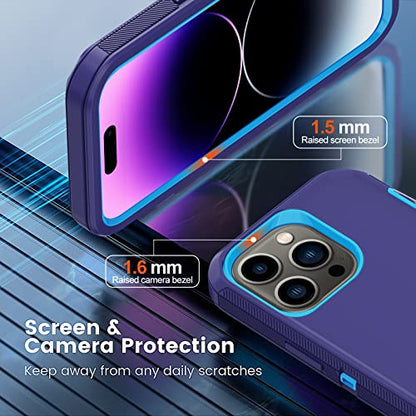 for iPhone 14 Pro Max Case with 2 Screen Protector,Heavy Duty Shockproof Drop Protection Rugged 3-Layer Military Tough Durable Protective Cover for Apple iPhone 14 Pro Max6.7 (Blue/Dark) - color: Blue/Dark