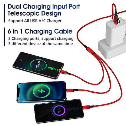 Ankndo 6 in 1 Multi Charging Cable, Multi Charger Cable for All Devices - color: Black/Blue/Red