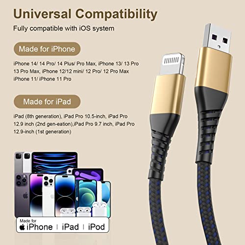 [ Apple Certified 2pack ] iPhone Charger,Lightning Cable, Fast Charging Cables for Apple iPhone 12/11/11Pro/11Max/ X/XS/XR/XS Max/8/7/6/5S/SE/iPad Mini Air (10ft, Gold) - color: Gold, size: 10foot
