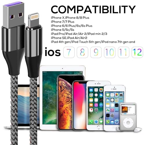 FEEL2NICE iPhone Charger Cable (3 Pack 6 Foot), [MFi Certified] 6 Feet Nylon Braided Lightning Cable, iPhone Charging Cord USB Cable Compatible with iPhone 11/Pro/X/Xs Max/XR/8 Plus /7 Plus/6/ iPad