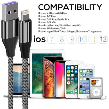 FEEL2NICE iPhone Charger Cable (3 Pack 6 Foot), [MFi Certified] 6 Feet Nylon Braided Lightning Cable, iPhone Charging Cord USB Cable Compatible with iPhone 11/Pro/X/Xs Max/XR/8 Plus /7 Plus/6/ iPad