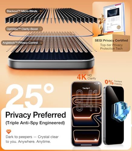 UltraGlass TOP 9H+ Armor for iPhone 16 Privacy Screen Protector, 2 Pack - size: 1-iPhone 16