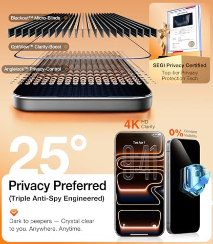 UltraGlass TOP 9H+ Armor for iPhone 16 Privacy Screen Protector, 2 Pack - size: 1-iPhone 16