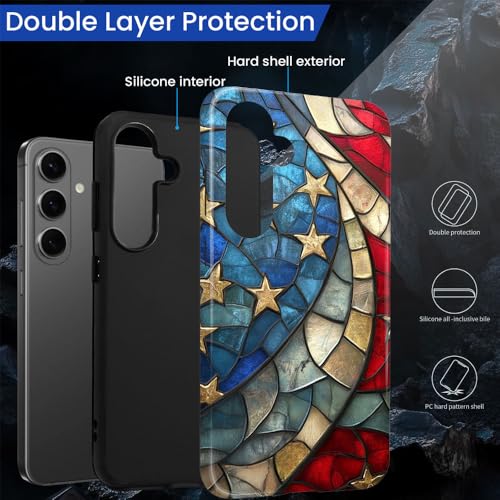 Compatible with Samsung Galaxy S26 Case,Glossy Case All-Round Protection Shockproof Anti-Scratches TPU Cover,Cases for Man Woman-American Flag Stained Glass - color: American Flag Stained Glass, size: Galaxy S26