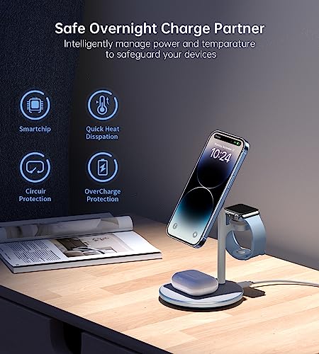3 in 1 Magnetic Wireless Charging Station for Apple Devices,15W for Magsafe - color: Sky Blue