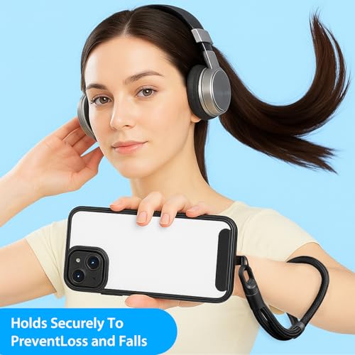 Universal Adjustable Phone Wrist Strap, Wristlet & Hand Cell Phone Lanyard With Metal Tether Tabs - color: Black