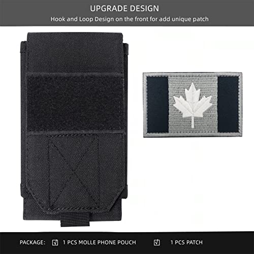 Black Tactical Molle Waterproof Cellphone Pouch Case,Heavy Duty Phone Holster Bag for iPhone 11 12 13 Pro Max Less 6.7" Phone(Fits Otterbox/Survivor Protective Case on) with Canada Flag Patch - color: Black & 1 Black/white Patch