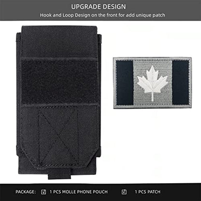 Black Tactical Molle Waterproof Cellphone Pouch Case,Heavy Duty Phone Holster Bag for iPhone 11 12 13 Pro Max Less 6.7" Phone(Fits Otterbox/Survivor Protective Case on) with Canada Flag Patch - color: Black & 1 Black/white Patch
