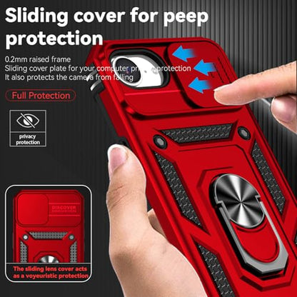 for iPhone 17E / iPhone 16E Case, with Camera Lens Cover HD Screen Protector, Dual Layer Military-Grade Drop Tested Magnetic Ring Holder Kickstand Protective Phone Case for iPhone 16E / 17E (Red) - color: Red with camera cover Military-Grade 2nd gen