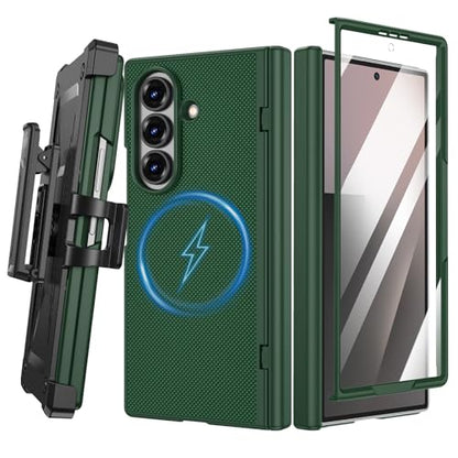VEGO for Z Fold 7 Case with Belt Clip Compatible with Magsafe& Hinge Cover | Built-in Screen Protector Full Body Drop/Shock Proof Protective Magnetic Phone Cover for Samsung Galaxy Z Fold 7 Green - color: Green