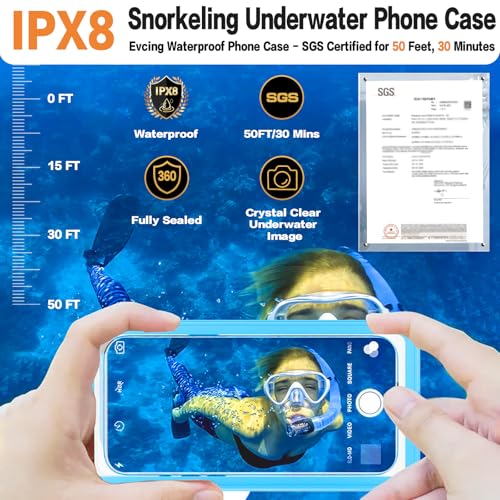 Waterproof Phone Case, Underwater Phone Cases for Snorkeling, IPX8 Diving Case, 360 Full Body Protection for iPhone 16 Pro Max/15/14/Galaxy S24, Up to 6.9 Inch, Beach Cruise Essentials (Blue) - color: Blue