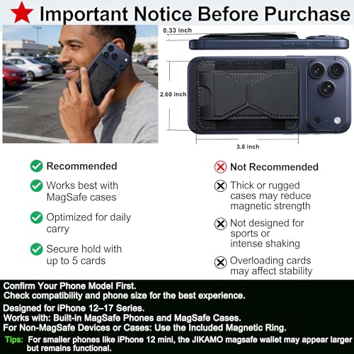 for MagSafe Wallet, Slim Magnetic Wallet Stand with Magnetic Card Holder, Mag Safe Wallets with Phone Stand fits 5 Cards MagSafe Case iPhone 17/16/15/14/13/12 Series, Minimalist RFID, Black