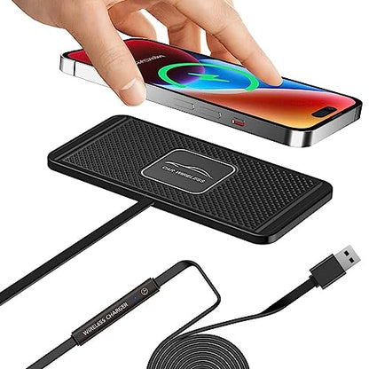 Wireless Car Charger Qi Charging Pad Fast 15W 10W 7.5W Charge Adapter for iPhone 14 13 12 Mini 11 Pro Max 8 Plus X XR Xs Airpods Samsung Galaxy Buds S21 S22 S23 S24 Android Phones (39' Long Cable) - size: 39IN Long Cable