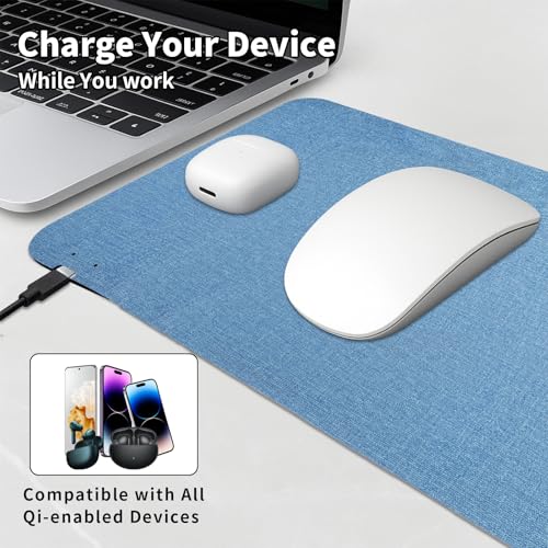 Fast Wireless Charging Mouse Pad 15W, Office Desk Pad with Ultra-Smooth Surface Non-Slip Rubber Base, Waterproof Mousepad for Computers/Office/Work/Home/Pad for iPhone Samsung (Light-Gray) - color: Gray