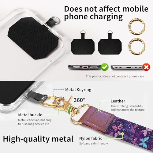 Phone Lanyard Crossbody Wrist Strap, Universal Adjustable Neck Strap for Phone Case Keys ID Badges, Travel Essential - color: Luxury Purple Butterfly