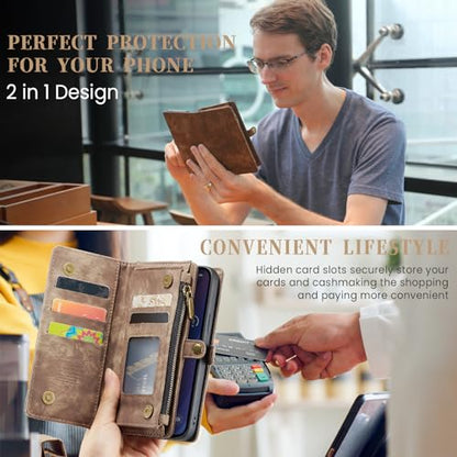 Compatible with iPhone 15 Plus Wallet Case with Magsafe,Coffee | Magnetic Detachable Case,Card Holder,Zipper Pocket,Strap Wristlet, Soft Leather Drop-Proof Phone Case for iPhone 15 Plus 6.7" - color: Coffee, size: iPhone 15 Plus 6.7"