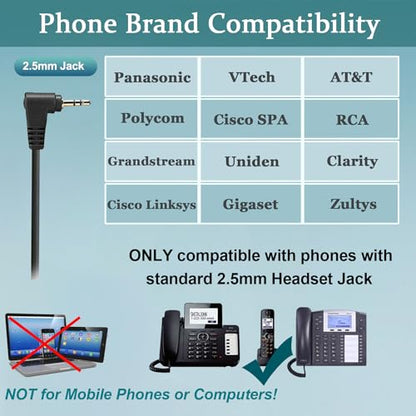 2.5mm Telephone Headset with Microphone Noise Cancelling & Volume Controls