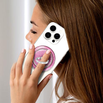 Pink Sparkly Magnetic Ring Grip for MagSafe, Bling Phone Stand - color: Pink