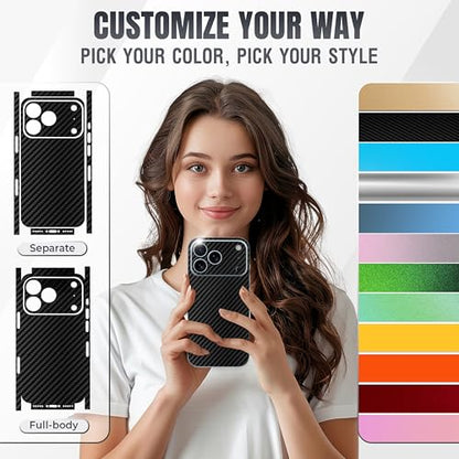 2Pcs Skin Wrap Compatible for iPhone 17 Pro – Slim Decal Vinyl Protective Film for Sides & Back – Sleek Fit, Premium Look – Compatible with All iPhone 17 Pro Cases - Carbon - color: Carbon