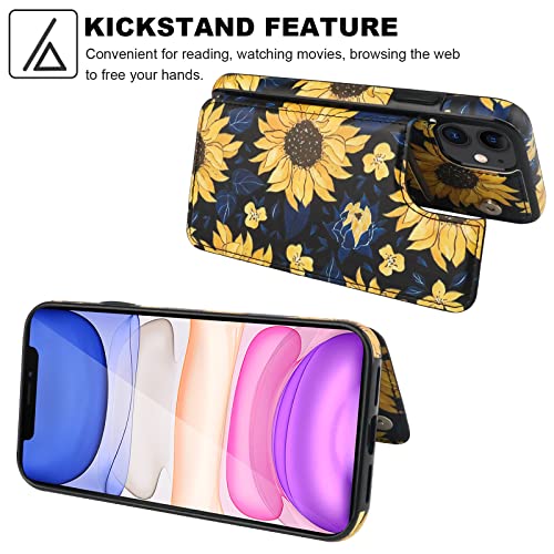 HAOPINSH for iPhone 11 Wallet Case with Card Holder, Blooming Sunflowers Pattern Back Flip Case PU Leather Kickstand Card Slots Case for Women Girls, Double Magnetic Clasp Shockproof Cover 6.1" - color: Blooming Sunflowers