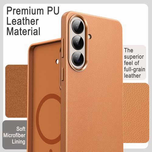 JETech Vegan Leather Case for Samsung Galaxy S26, Brown | Compatible with MagSafe, Anti-Slip Grip Phone Cover, Metal Button, Soft Microfiber Lining - color: Brown, size: Galaxy S26