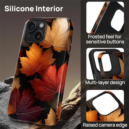 Magnetic Phone Case for iPhone 15 Plus,Compatible with MagSafe,Durable 2 Layers Full Covered Shockproof Protective Cover-Autumn Maple Leaves - color: Autumn Maple Leaves, size: iPhone 15 Plus