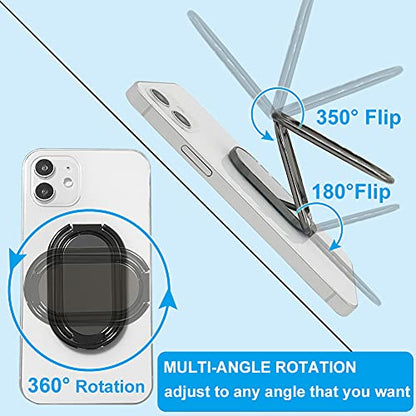 Cell Phone Ring Holder Finger Kickstand, CLZWiiN Foldable 360° Rotation Cellphone Stand for Desk, Office Desktop, Magnetic Car Mount, Metal Multi-Angle for Phone Back Grip (Gun Black) - color: Gun Black