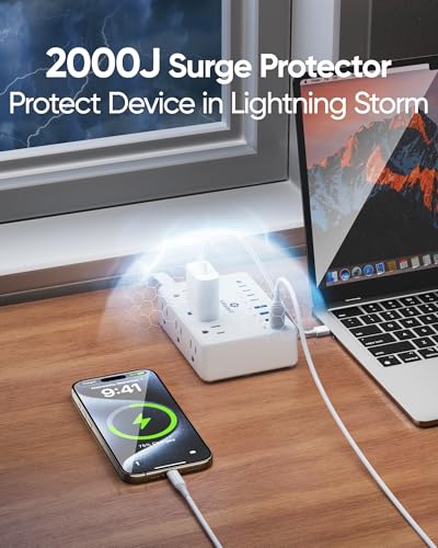 Kakyanill 100W Charging Station, Power Strip with 6 AC Outlets 8 USB Ports - color: White