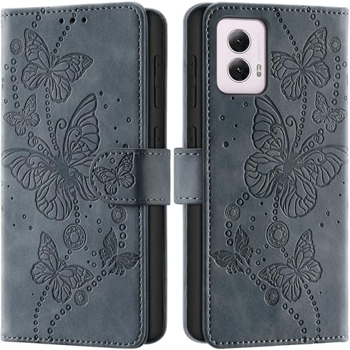 Case Wallet for Motorola Moto G Power 5G 2024, Gray Purple | RFID Blocking, 3 Card Holder Stand, Shockproof TPU Shell, PU Leather Magnetic Closure, 6.7-inch - color: Gray Purple