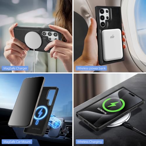 SkyEagle Compatible with Magsafe 2 in 1 Detachable Samsung Galaxy S24 Ultra Wallet Case with Card Holder Women Men Magnetic PU Leather Phone Case RFID Blocking Flip Kickstand Credit Slots,Black - color: Black, size: Samsung Galaxy S24 Ultra 6.8"