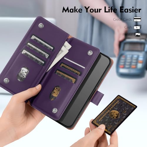 Shieldtop Compatible with Samsung Galaxy A03S US Wallet Case with Card Holder,RFID Blocking PU Leather Phone Case Folio Flip Shockproof TPU Protective Cover Credit Card Slots Women Men,Purple - color: Purple