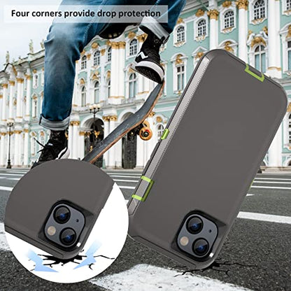 Rugged Phone Case for Apple iPhone 14, with Belt Clip Holster & Kickstand Heavy Duty Shockproof Protective Full Body Case Cover for iPhone 14 6.1 inch Phone (Dark Grey+Green) - color: Dark Grey+Green