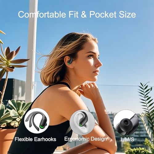 Wireless Earbuds 96H Bluetooth 5.4 Sport Headphones with Earhooks, Black