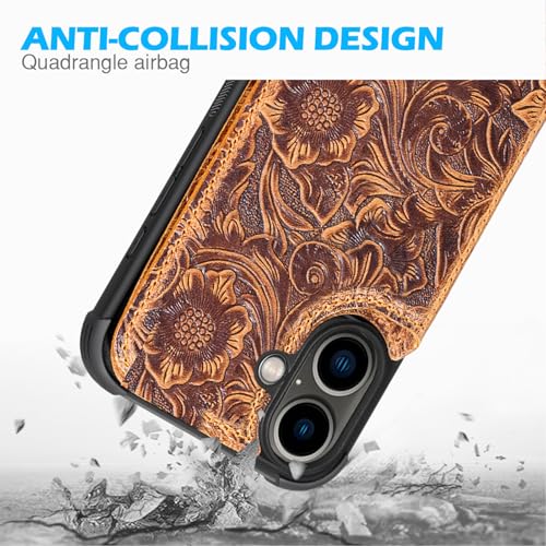 Wallet Real Leather Case Compatible with iPhone 17 6.1" Brown | Genuine Leather,Shockproof, Anti-Fall Case,Flip Cover,with Card Slot,Double Magnetic Buckle,Kickstand,RFID Blocking Brown - color: Brown, size: 6.1"-17