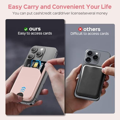 QYQBOON Mag-Safe Wallet for Women Strongest Magnetic Lightweight Phone Wallet Stand Adjustable Leather Card Holder for iPhone 17/16/15/14/13/12 Series, Not for iPhone 13/12 Mini (Pink) - color: Pink
