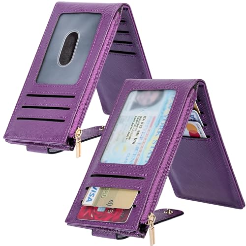 Chelmon Women's RFID Slim Card Holder Wallet | Thin Bifold Multi Card Case with Zipper Coin Pocket Purse for Women(Deep Purple) - color: Purple Deep