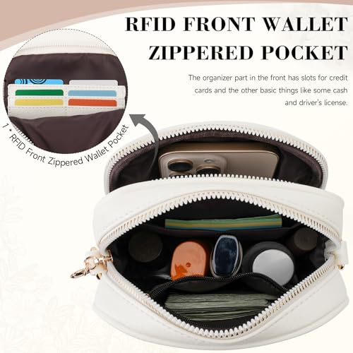 Small Crossbody Bags for Women, RFID Phone Purse with Card Slots, Triple Compartments Lightweight Shoulder Bag - color: 8-white