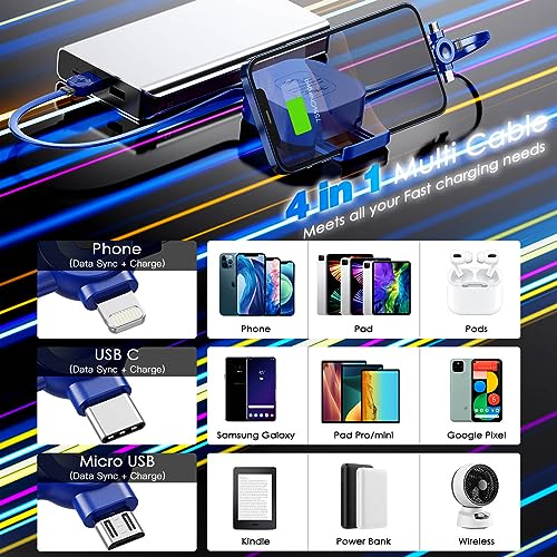 3 in 1 Multi Charging Cable 4A, Multiple Chargers for All Devices, 4Ft 2Pcs