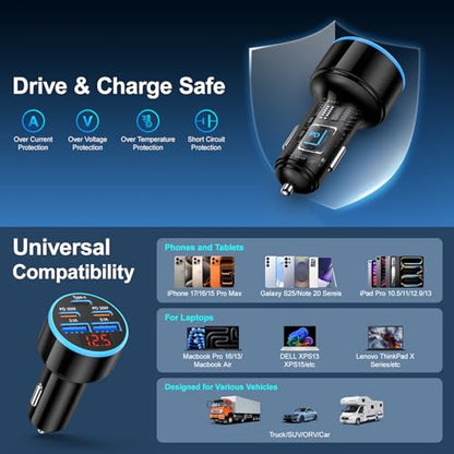90W 5-Port Cigarette Lighter USB Charger Adapter USB C Fast Charging - size: 1 Pack