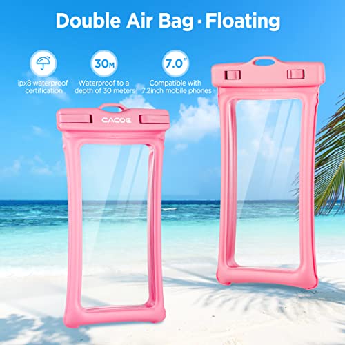 CACOE Floatable Waterproof Phone Pouch 2 Pack Up to 7.0",Black+Pink | Floatable, IPX8 Waterproof Phone Case,Adjustable Lanyard,Dry Bags for Beach/Cruise/Travel/Camping/Kayak/Vacation Essentials - color: Black+Pink