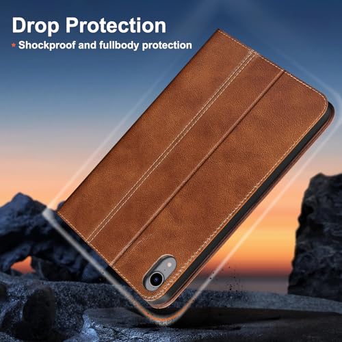 Gexmil Leather Case for iPad mini 7 A17 Pro/iPad mini 6 Gen 8.3 Inch - color: Vegetable Tanned Brown