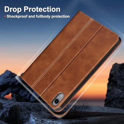 Gexmil Leather Case for iPad mini 7 A17 Pro/iPad mini 6 Gen 8.3 Inch - color: Vegetable Tanned Brown