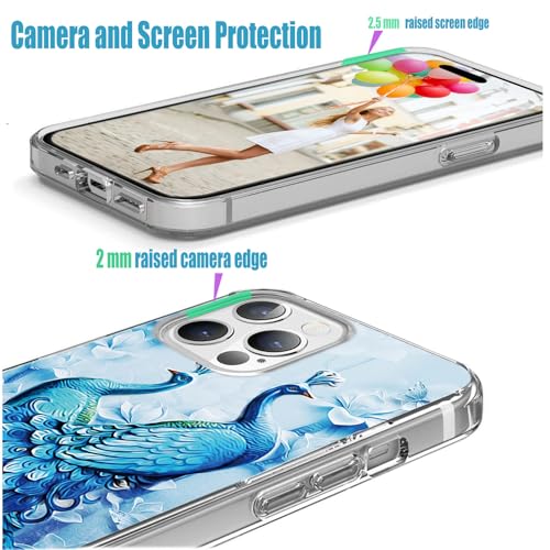 for iPhone 14 Pro Max Case for Women Girl Men, Full Protective Shockproof Slim Soft TPU Clear Phone Cover Cases for iPhone 14 ProMax 6.7,Beautiful Blue Peacock Butterfly Flower - color: Blue Peacock Butterfly