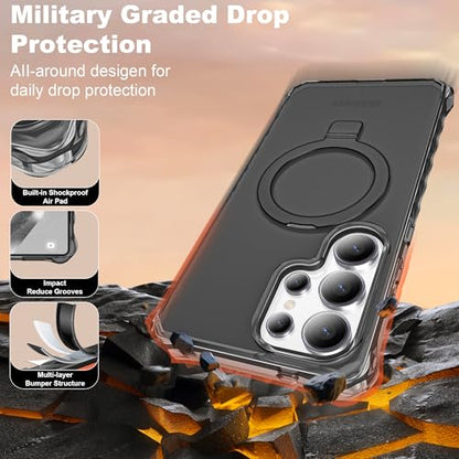Compatible with Samsung Galaxy S24 Ultra Case 6.8'' Cute Wavy Frame with Magnetic Stand [Compatible with Mag-Safe] Military-Grade Translucent Phone Case for Women Girls, Black - color: Black, size: Samsung Galaxy S24 Ultra