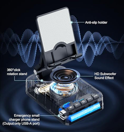 Gifts for Men Women, Phone Stand with Bluetooth Speaker and Charging Function 360° Rotable Angle Adjustable Cell Phone Holder with HD Stereo Sound Fits All Phones,Tablet (Black) - color: Black