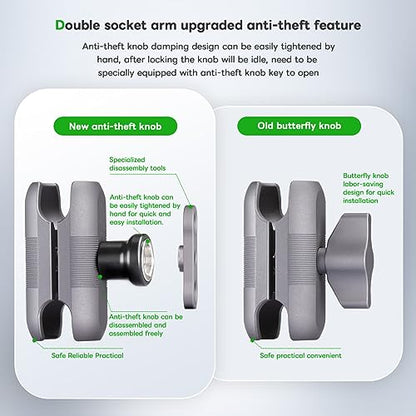 FANAUE Anti-Vibration Motorcycle Phone Mount with 1 Inch Ball Head for RAM Mounts B Size Double Socket Arm and Bike Phone Holder, Aluminum Anti-Theft Phones Clip for 5.5-7" Smartphone